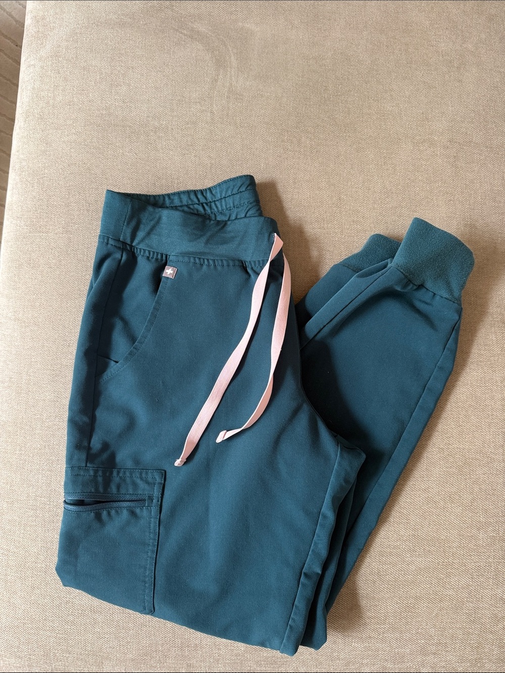 FIGS Teal Jogger Scrub Pants with Pink Drawstring